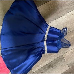 Blue homecoming dress with mesh at the top